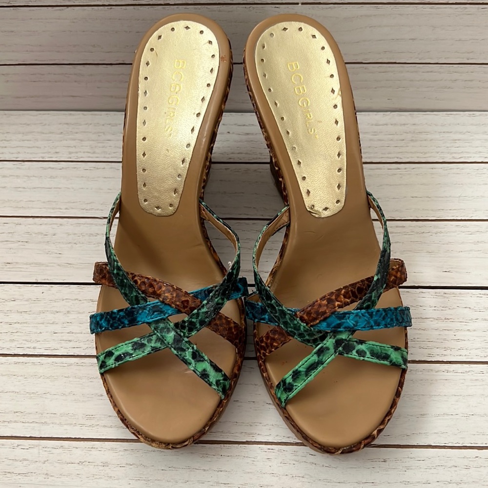 BCB high heel wedged shoes snake embossed leather Made in Brazil. Women’s size 9